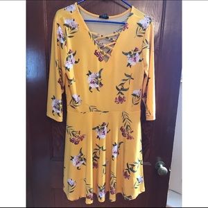 Yellow Floral Print Dress- XL